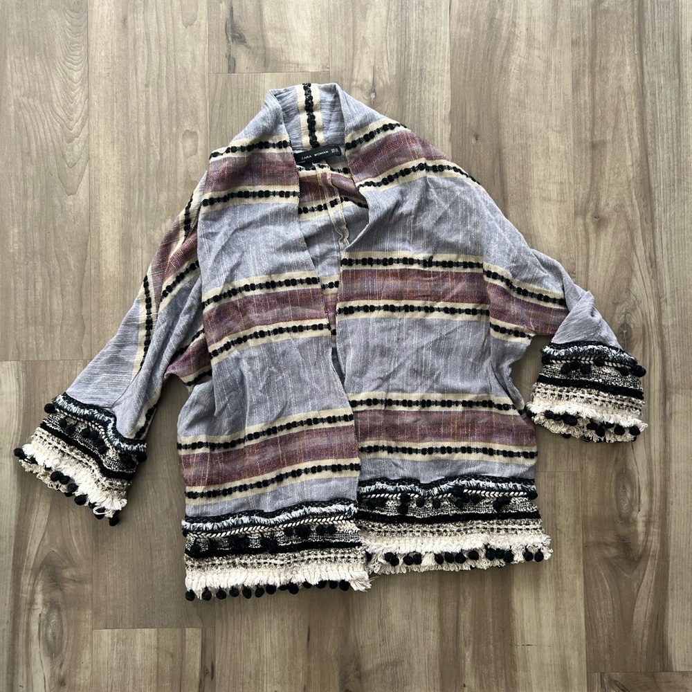 Zara Striped Fringe Women's Jacket Cardigan XS